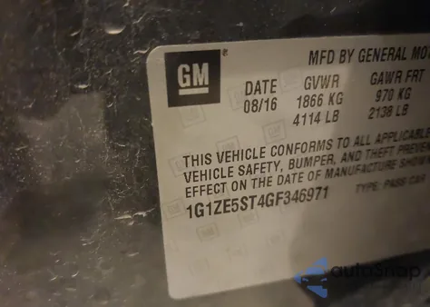 2016 Chevrolet Malibu 1Lt из США, поврежденный, VIN 1G1ZE5ST4GF346971